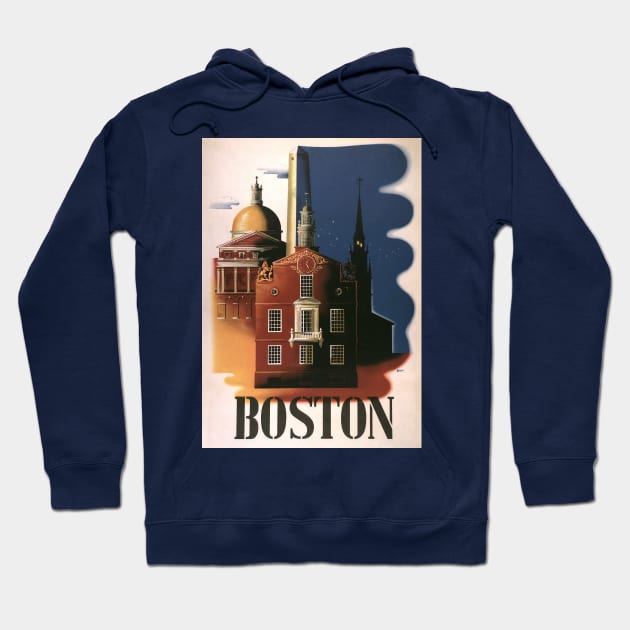 Vintage Travel Poster, Boston, Massachusetts Hoodie by MasterpieceCafe